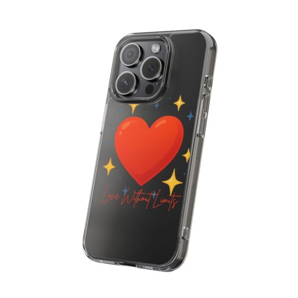 clear impact phone case — red heart & “love without limits” design
