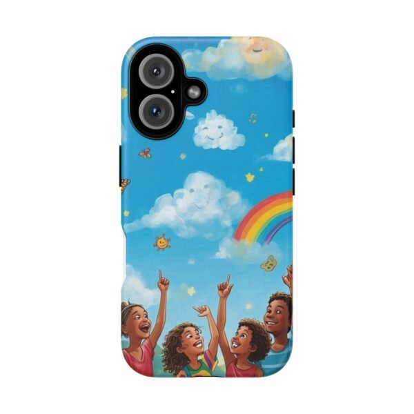 kids rainbow sky phone case – colorful cloud & happy children tough case