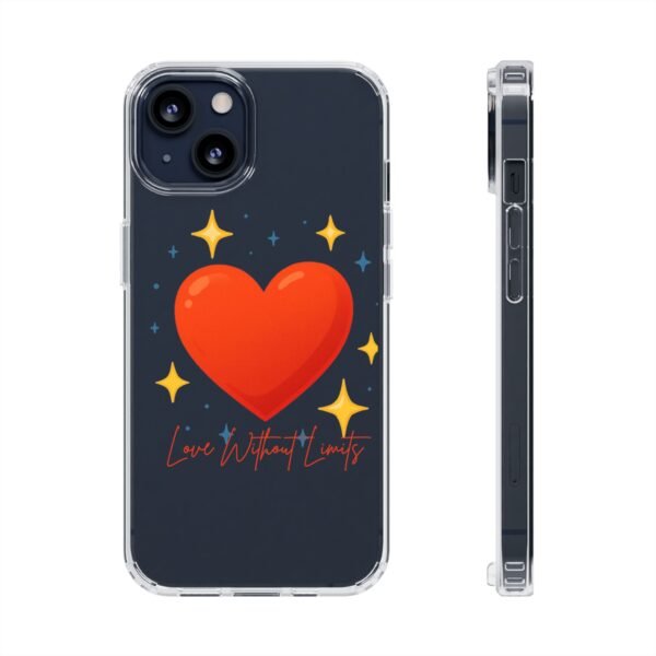 clear impact phone case — red heart & “love without limits” design