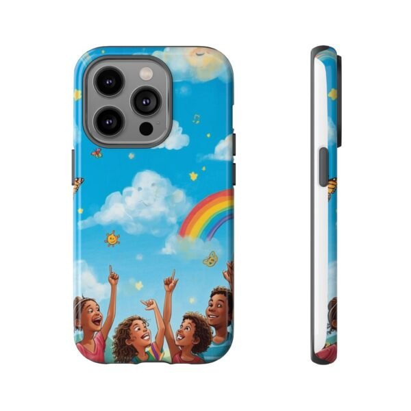 kids rainbow sky phone case – colorful cloud & happy children tough case