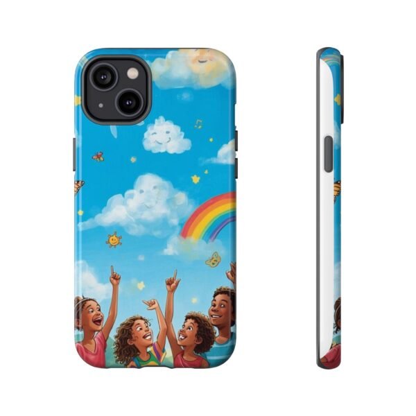 kids rainbow sky phone case – colorful cloud & happy children tough case