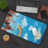 rainbow sky desk mat — playful kids illustration with clouds, rainbow & butterflies