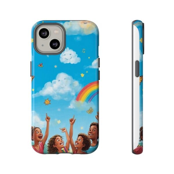 kids rainbow sky phone case – colorful cloud & happy children tough case