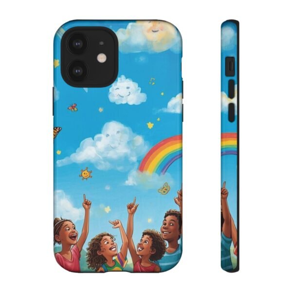 kids rainbow sky phone case – colorful cloud & happy children tough case