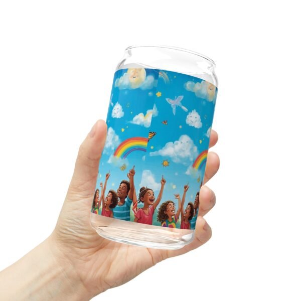 16oz rainbow kids sipper glass — cute cloud & rainbow party drink jar