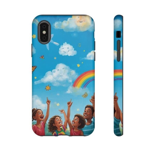 kids rainbow sky phone case – colorful cloud & happy children tough case