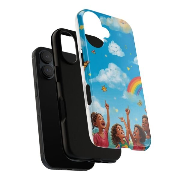 kids rainbow sky phone case – colorful cloud & happy children tough case