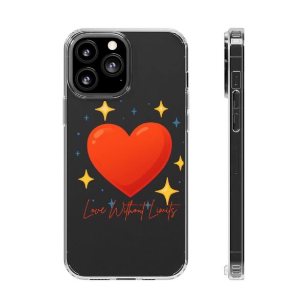 clear impact phone case — red heart & “love without limits” design