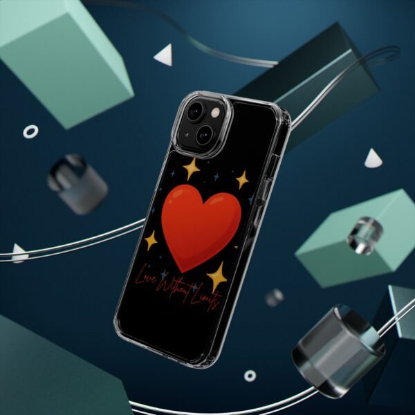clear impact phone case — red heart & “love without limits” design