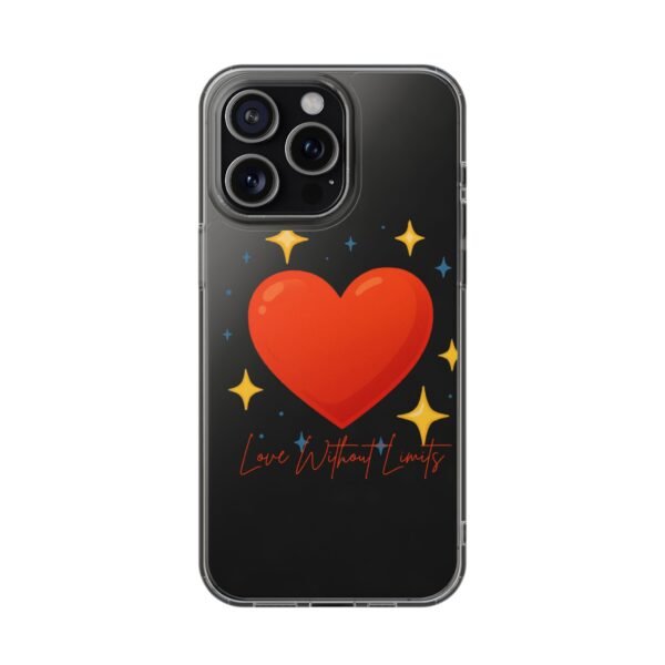 clear impact phone case — red heart & “love without limits” design