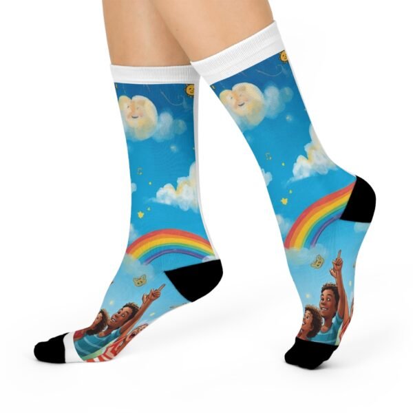 rainbow dream crew socks — colorful cushioned socks with clouds & smiling moon