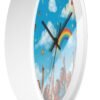 children's rainbow wall clock — joyful diverse kids, clouds & butterflies