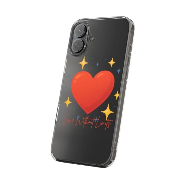 clear impact phone case — red heart & “love without limits” design