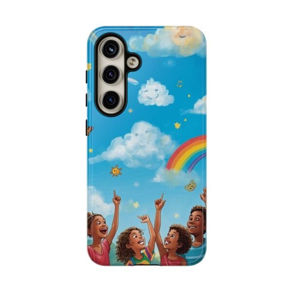 kids rainbow sky phone case – colorful cloud & happy children tough case