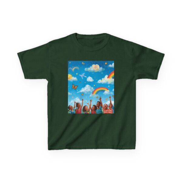 kids tee — joyful rainbow cloud design (“painting the cloud”)