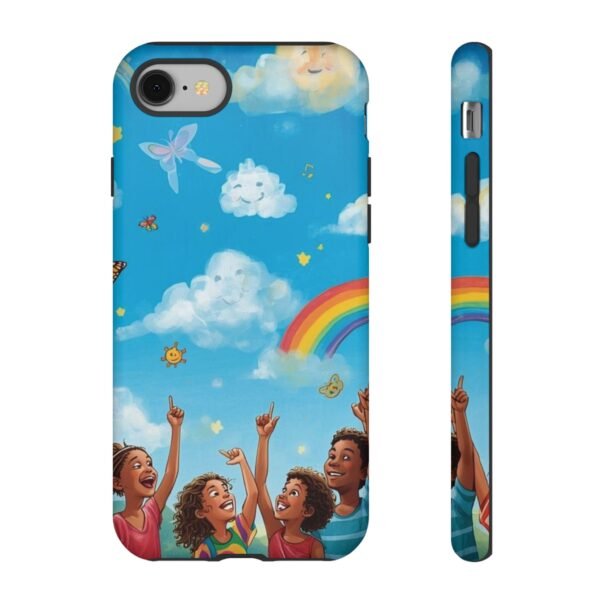 kids rainbow sky phone case – colorful cloud & happy children tough case