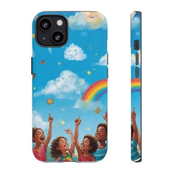 kids rainbow sky phone case – colorful cloud & happy children tough case
