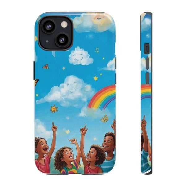kids rainbow sky phone case – colorful cloud & happy children tough case