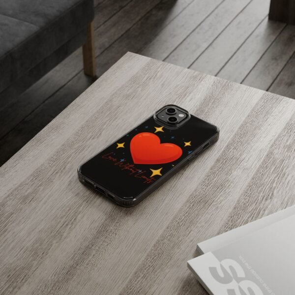 clear impact phone case — red heart & “love without limits” design