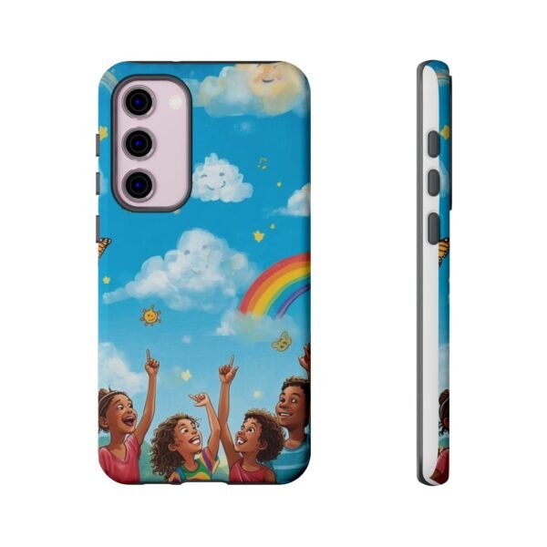 kids rainbow sky phone case – colorful cloud & happy children tough case