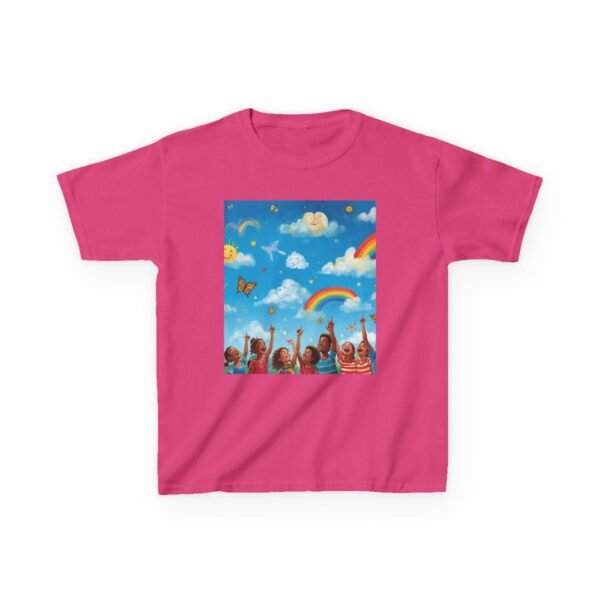 kids tee — joyful rainbow cloud design (“painting the cloud”)