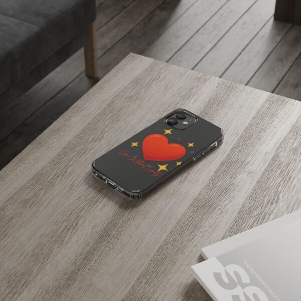 clear impact phone case — red heart & “love without limits” design