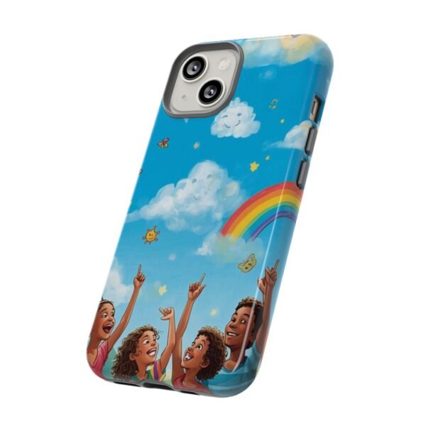 kids rainbow sky phone case – colorful cloud & happy children tough case
