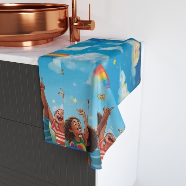 children’s rainbow clouds hand towel — bright nursery bath towel