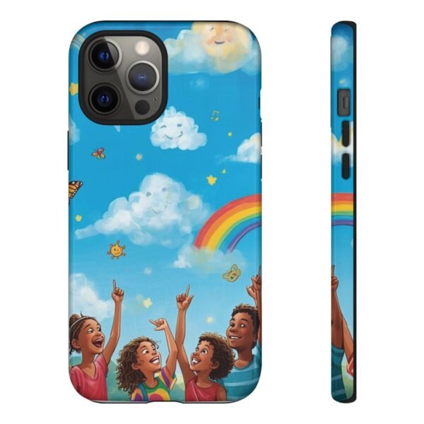 kids rainbow sky phone case – colorful cloud & happy children tough case