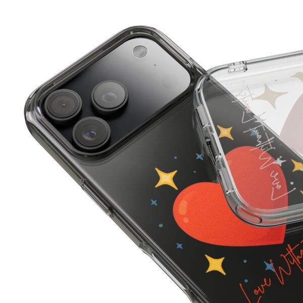 clear impact phone case — red heart & “love without limits” design