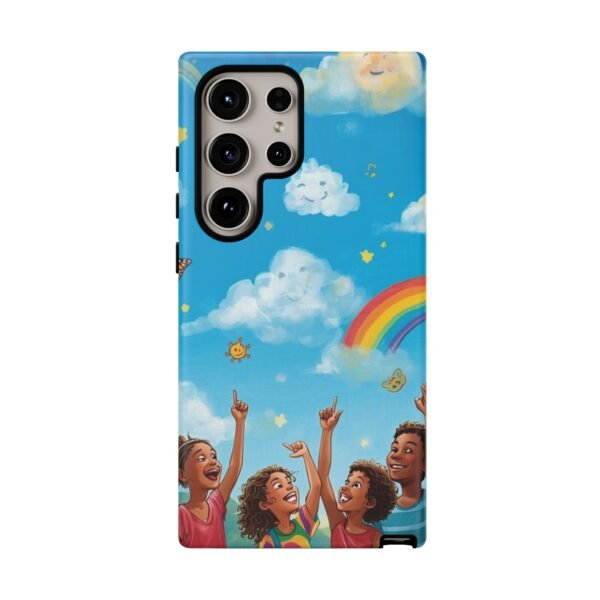 kids rainbow sky phone case – colorful cloud & happy children tough case