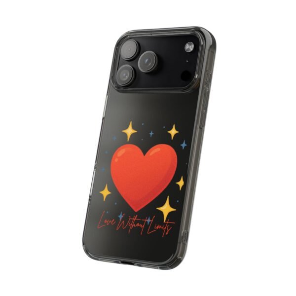 clear impact phone case — red heart & “love without limits” design