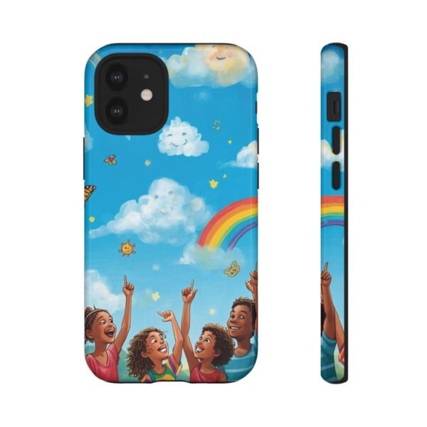 kids rainbow sky phone case – colorful cloud & happy children tough case
