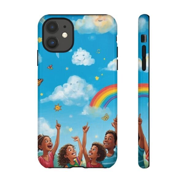 kids rainbow sky phone case – colorful cloud & happy children tough case