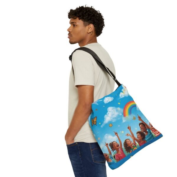 adjustable tote bag — rainbow kids cloud print shoulder bag