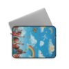 rainbow sky laptop sleeve — whimsical kids cloud, butterflies & rainbow design