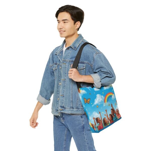 adjustable tote bag — rainbow kids cloud print shoulder bag