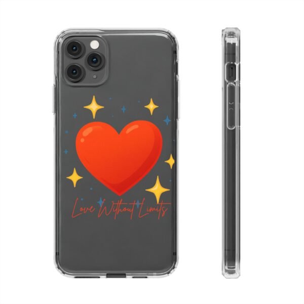 clear impact phone case — red heart & “love without limits” design