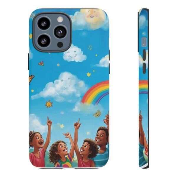 kids rainbow sky phone case – colorful cloud & happy children tough case
