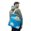 whimsical cloud & rainbow tote bag — cute smiling moon, kids illustration aop tote