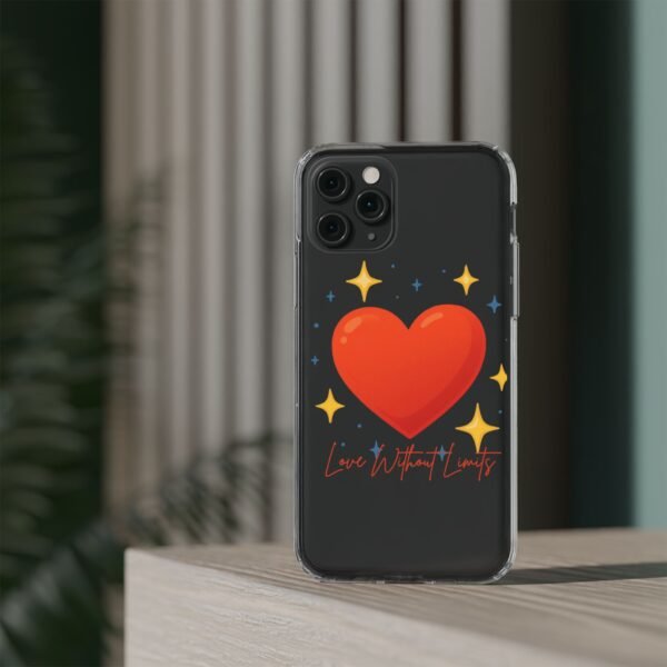 clear impact phone case — red heart & “love without limits” design