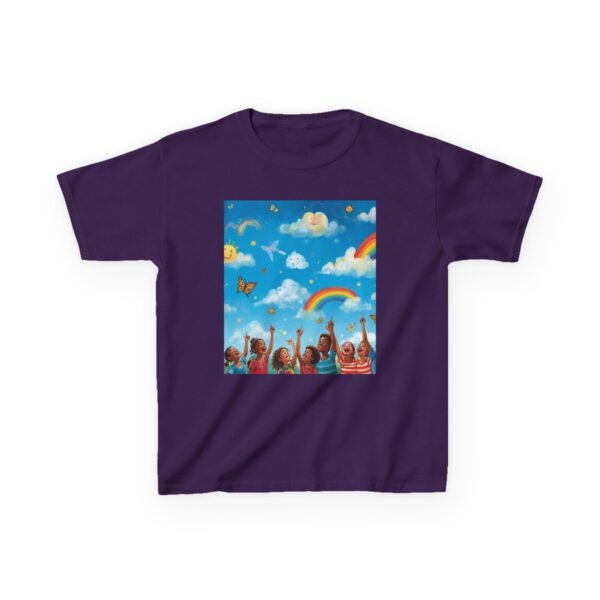kids tee — joyful rainbow cloud design (“painting the cloud”)