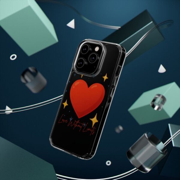 clear impact phone case — red heart & “love without limits” design