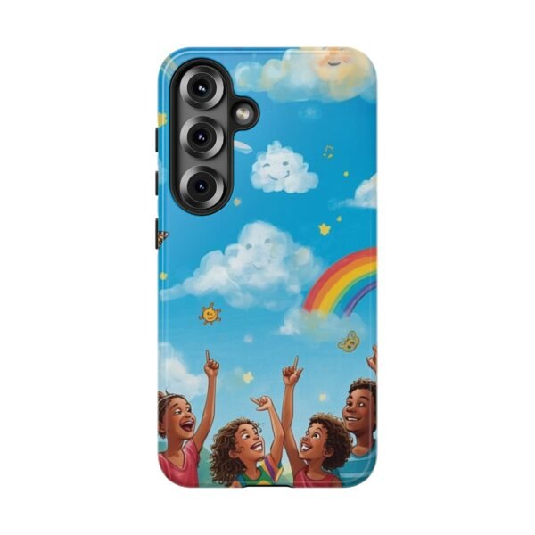 kids rainbow sky phone case – colorful cloud & happy children tough case