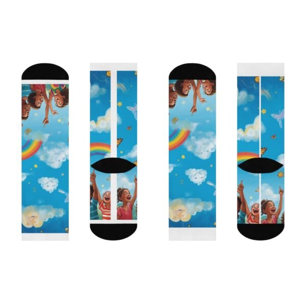 rainbow dream crew socks — colorful cushioned socks with clouds & smiling moon