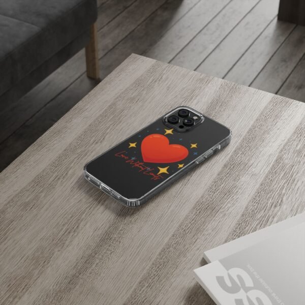 clear impact phone case — red heart & “love without limits” design