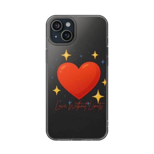 clear impact phone case — red heart & “love without limits” design