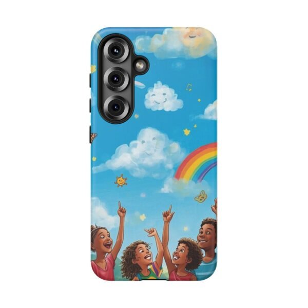 kids rainbow sky phone case – colorful cloud & happy children tough case