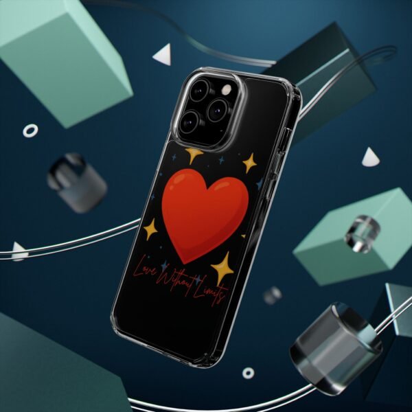 clear impact phone case — red heart & “love without limits” design
