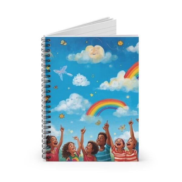 colorful kids' spiral notebook — rainbow clouds ruled journal